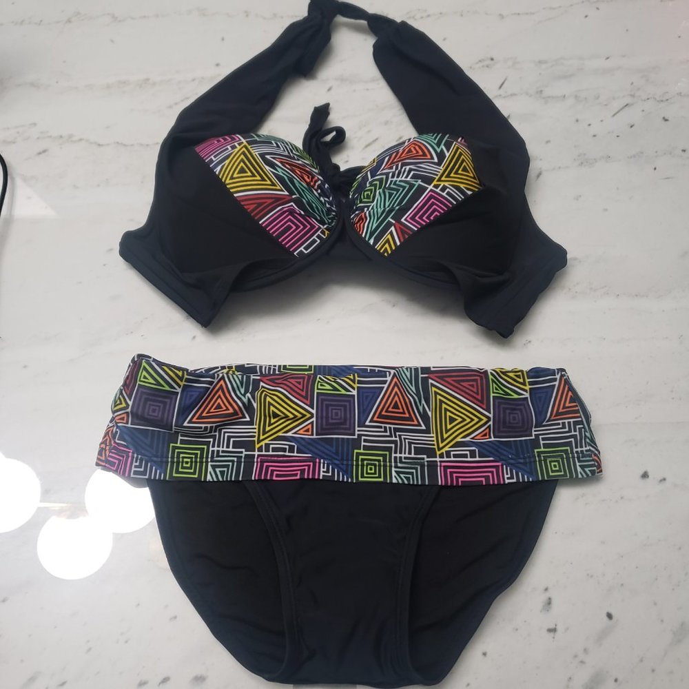 [NEW] Black/Colorful Swimsuit/ halter Neck Bikini Set